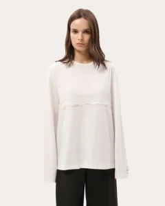 Bílý oversize top s dlouhým rukávem a krajkou na hrudi