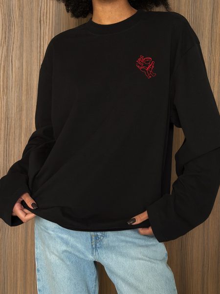 Černý unisex top s dlouhým rukávem a výšivkou
