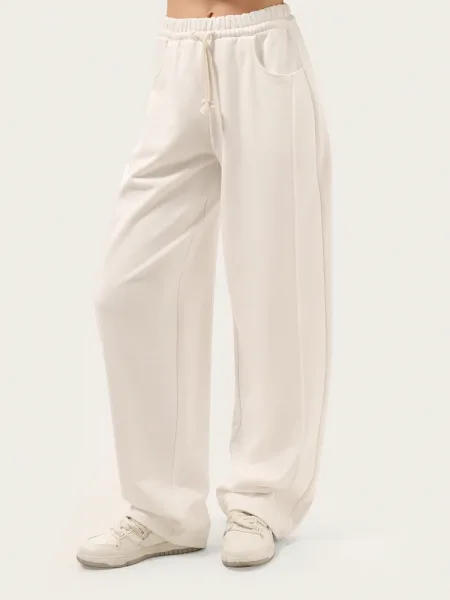 Mléčné wide-leg kalhoty z třívláknové teplákoviny
