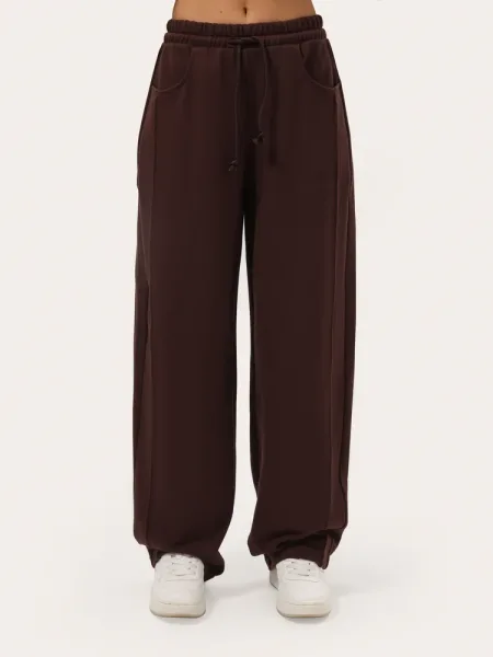 Čokoládově hnědé wide-leg kalhoty z třívláknové teplákoviny