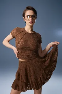 Karamelové tričko z nadýchané texturované krajky
