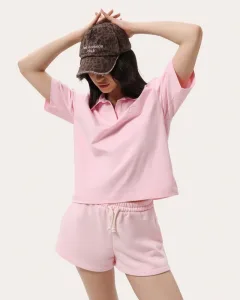 Růžové polo tričko volného střihu