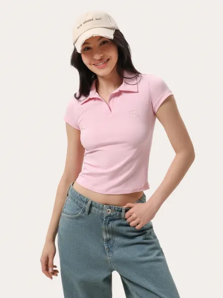 Růžové přiléhavé polo tričko