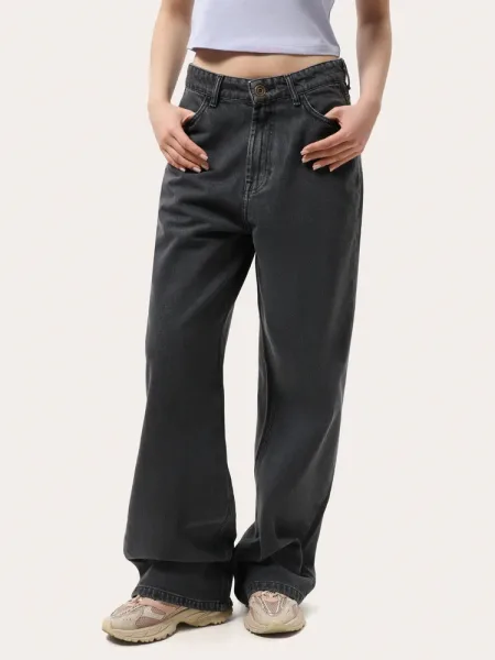 Šedé dámské džíny wide leg