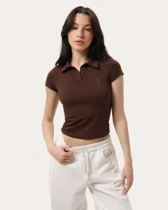 Čokoládové přiléhavé polo tričko